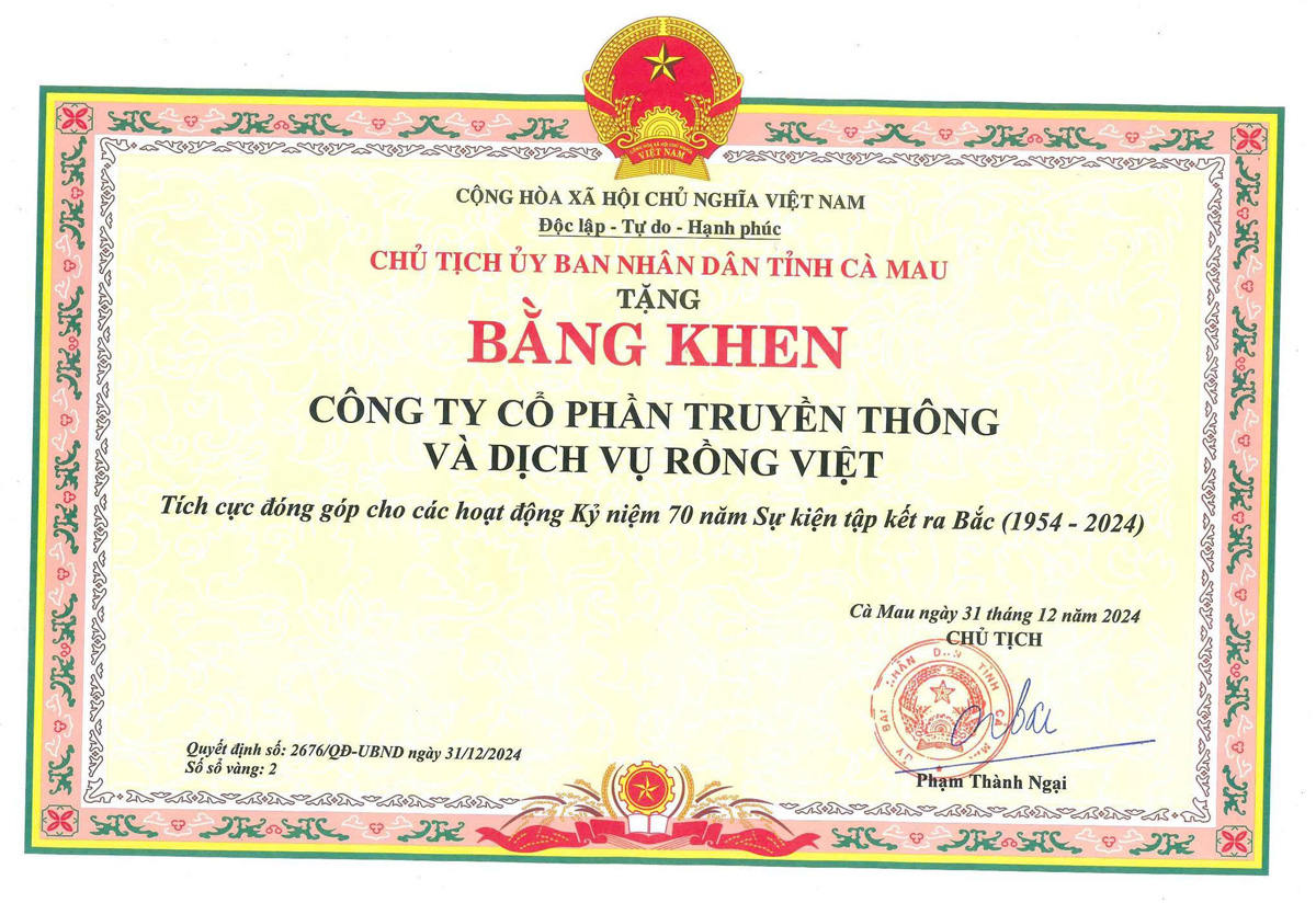 giấy khen truyền thông giồng việt 1